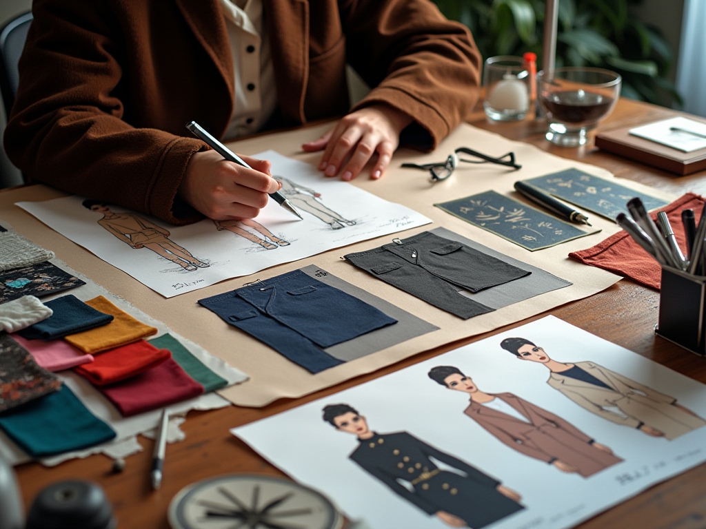 Designer drawing on a fashion design board