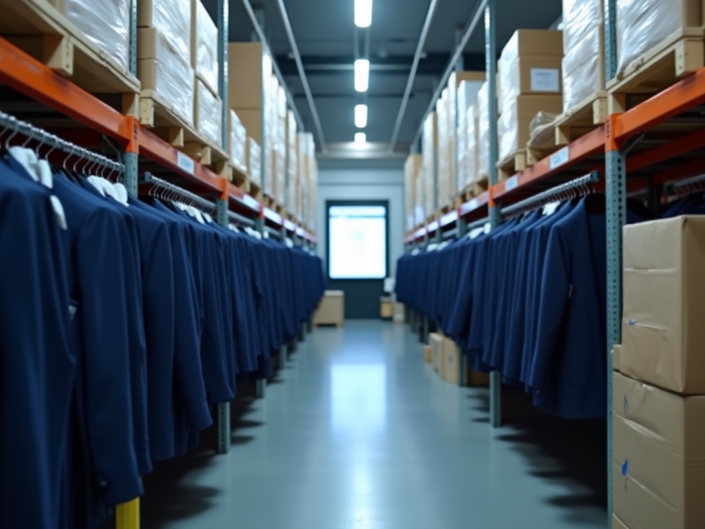 Fashion warehouse with suits and boxes