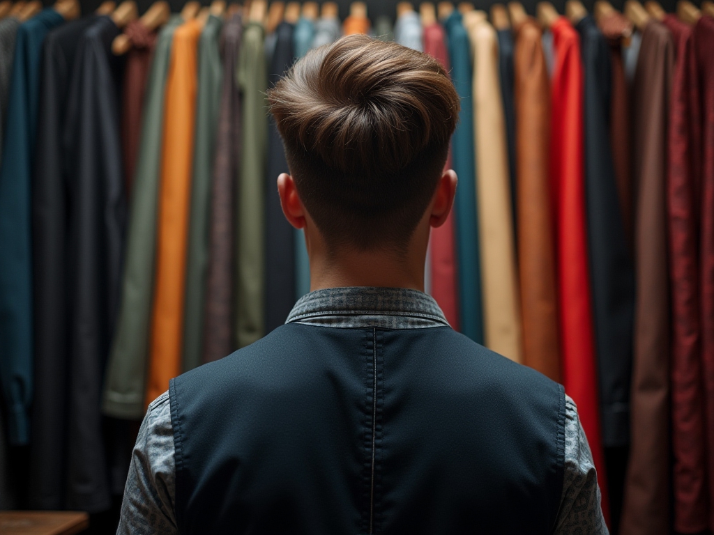 A tailor facing a variety of fabric choices.