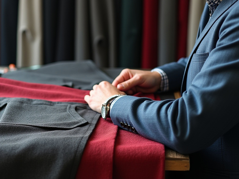 A tailor working on a suit fabric.